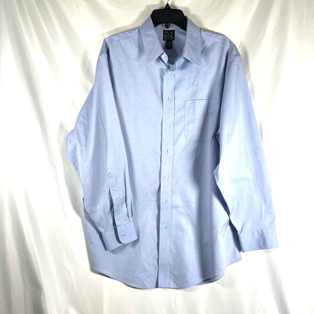 Jos A Bank Travelers Mens Shirt  17 x 34 Blue Cotton Long Sleeve Workwear Casual